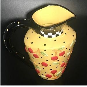 MARY ENGLEBREIT Large 9” Brightly Colored Cherry Pattern Water Pitcher